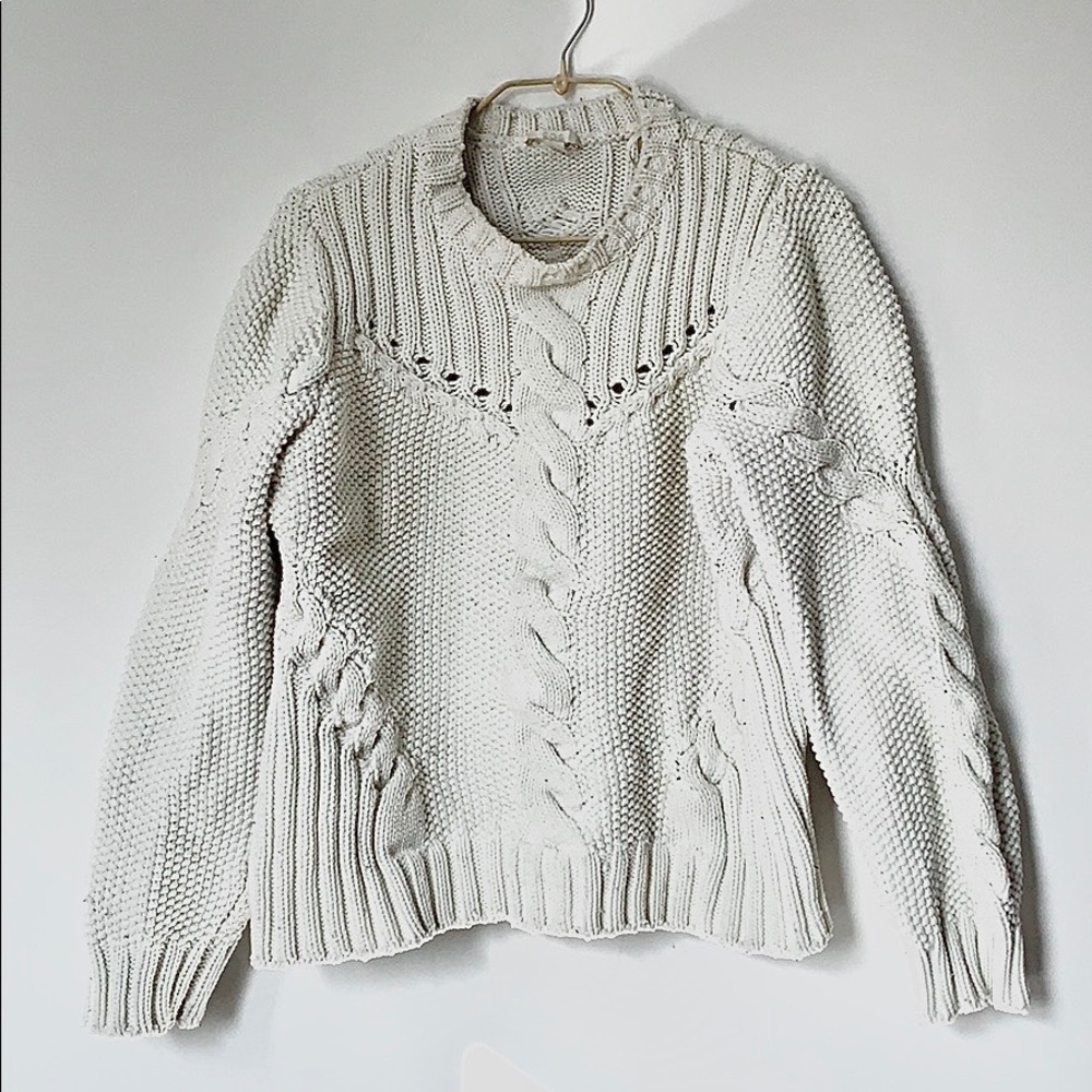 COS Cream Cable-Front Crewneck Sweater